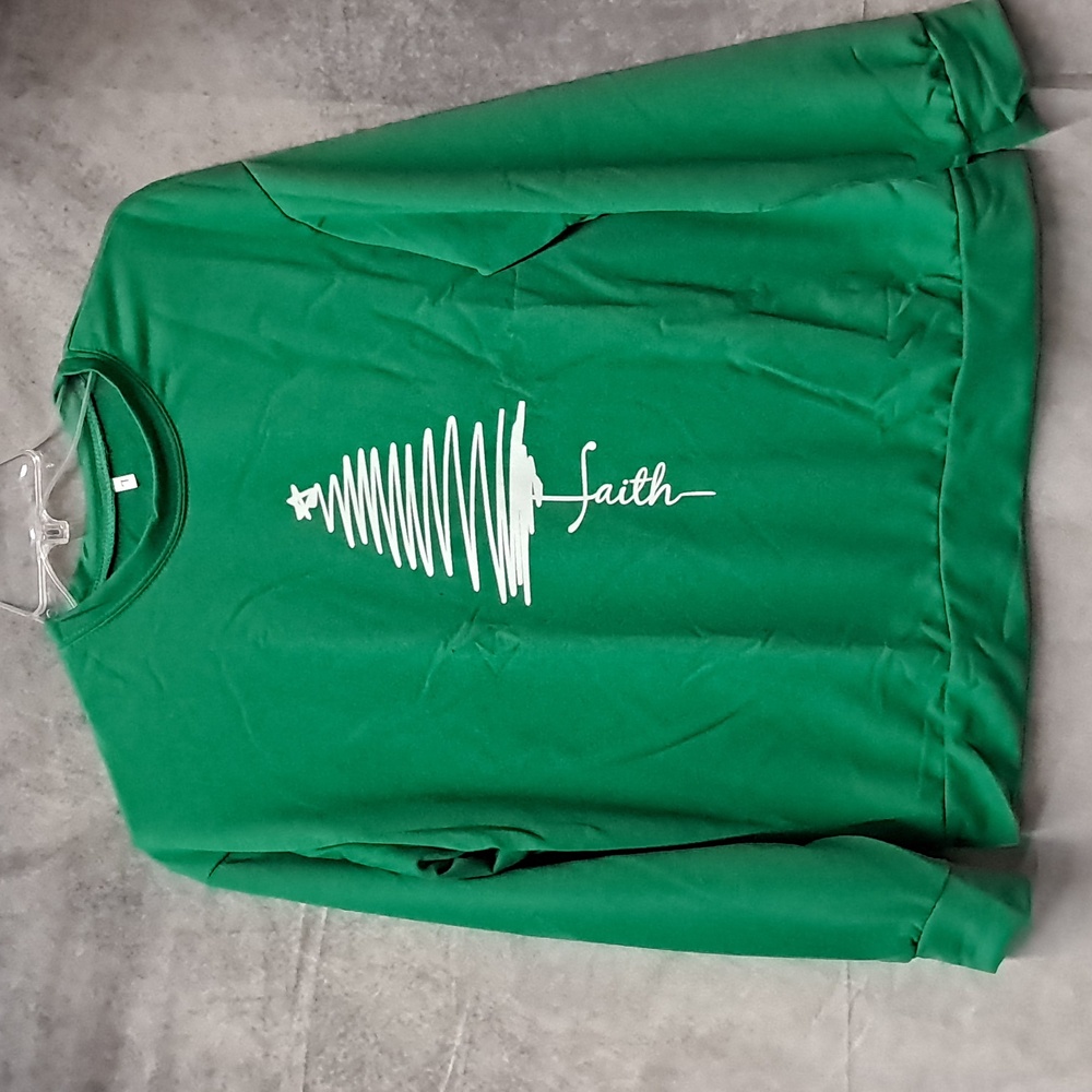 Green Sweatshirt with White Christmas Tree Design, FAITH